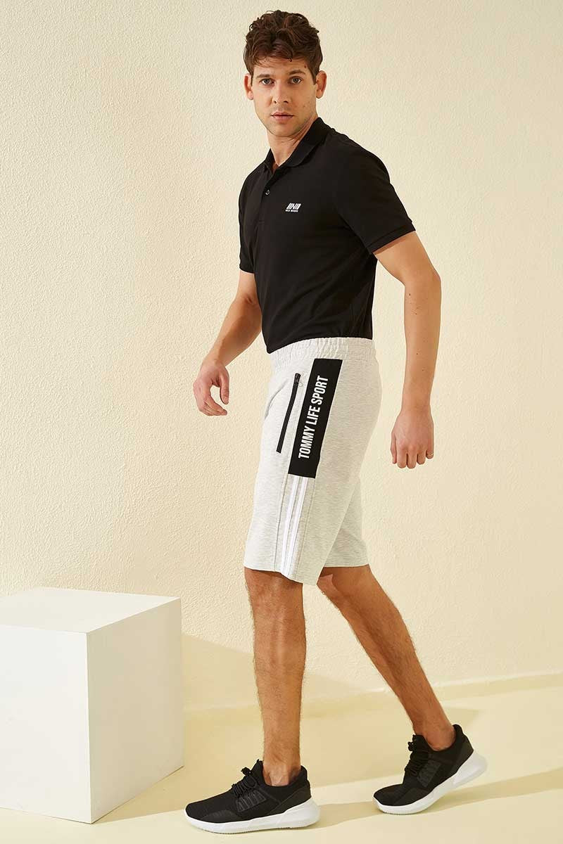 Khaki Melange Striped Print Standard Fit Men's Shorts - 81145