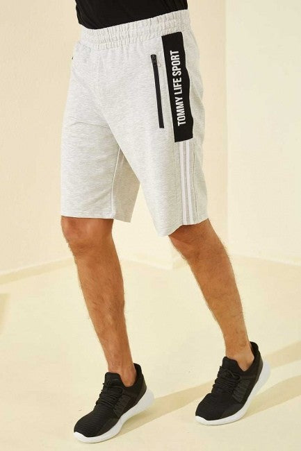 Khaki Melange Striped Print Standard Fit Men's Shorts - 81145
