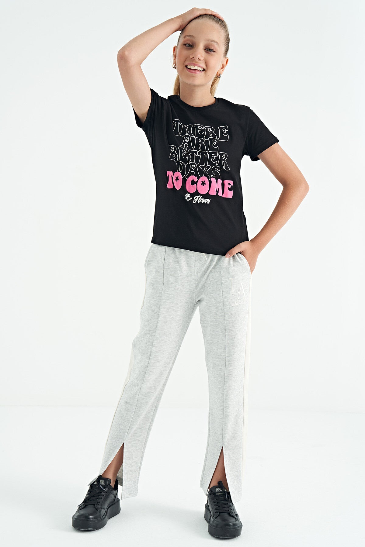 Detailed Laced Relax Fit Girls' Tracksuit Bottom - 75121