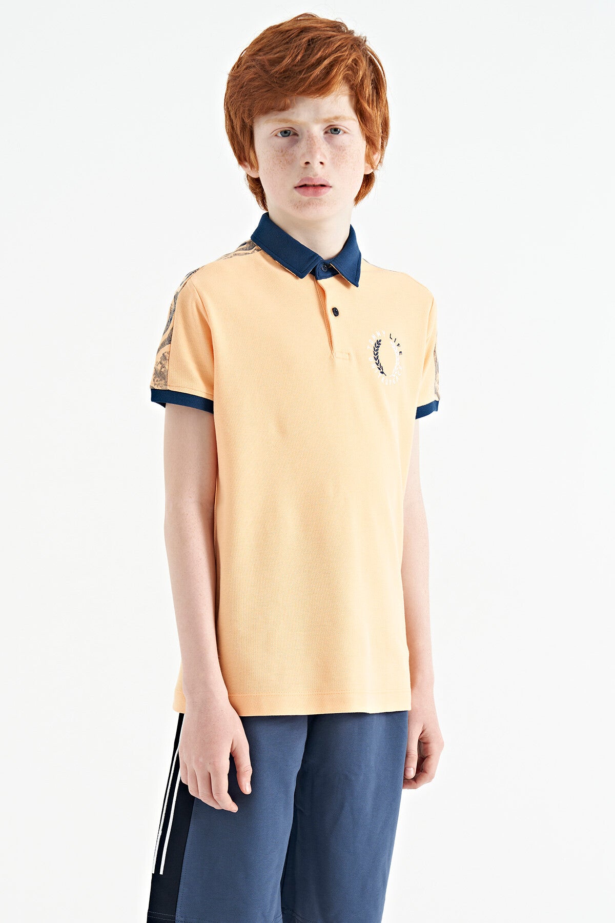 Melon Inside Print Detailed Polo Collar Standard Pattern Boys T-Shirt - 11166