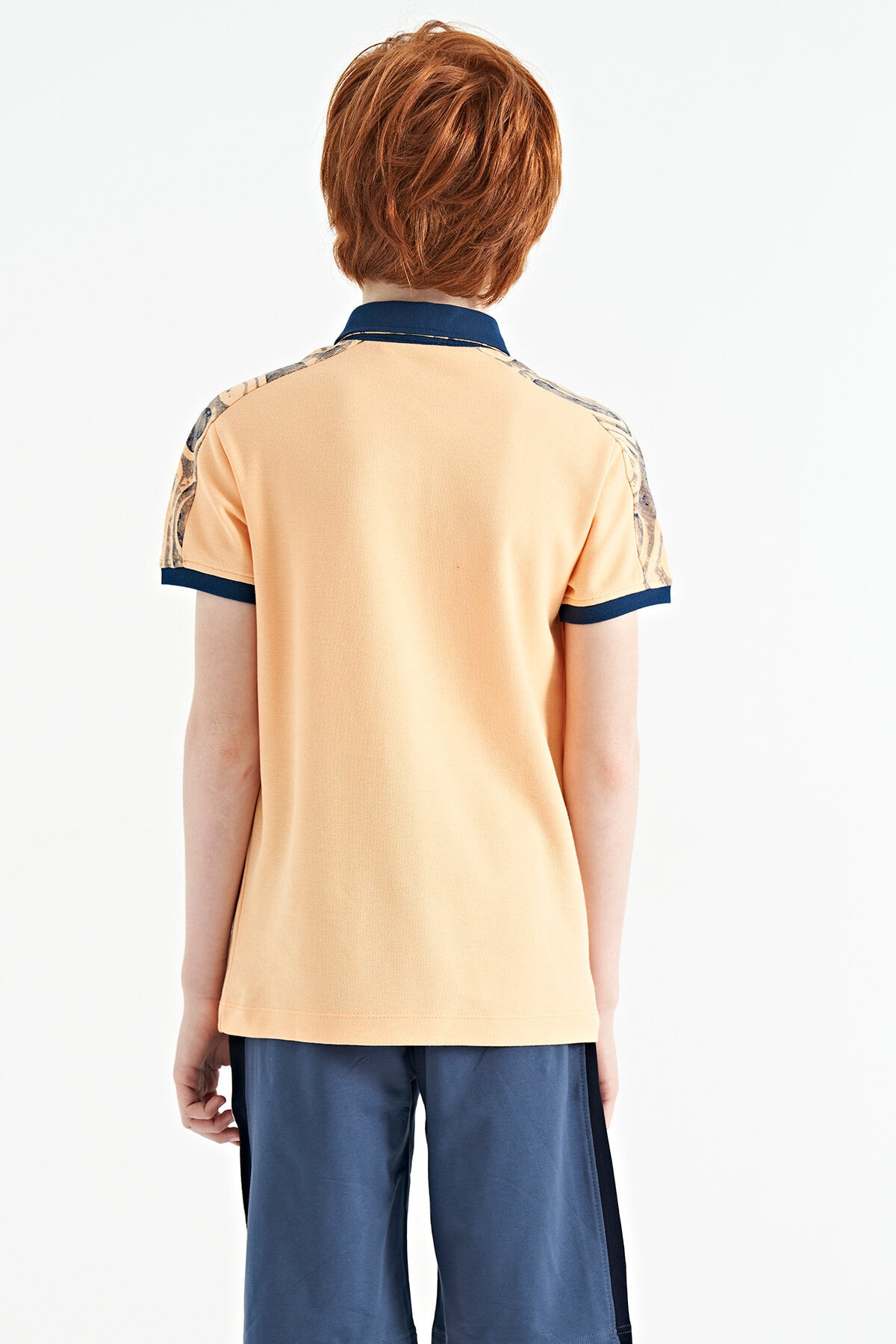 Melon Inside Print Detailed Polo Collar Standard Pattern Boys T-Shirt - 11166