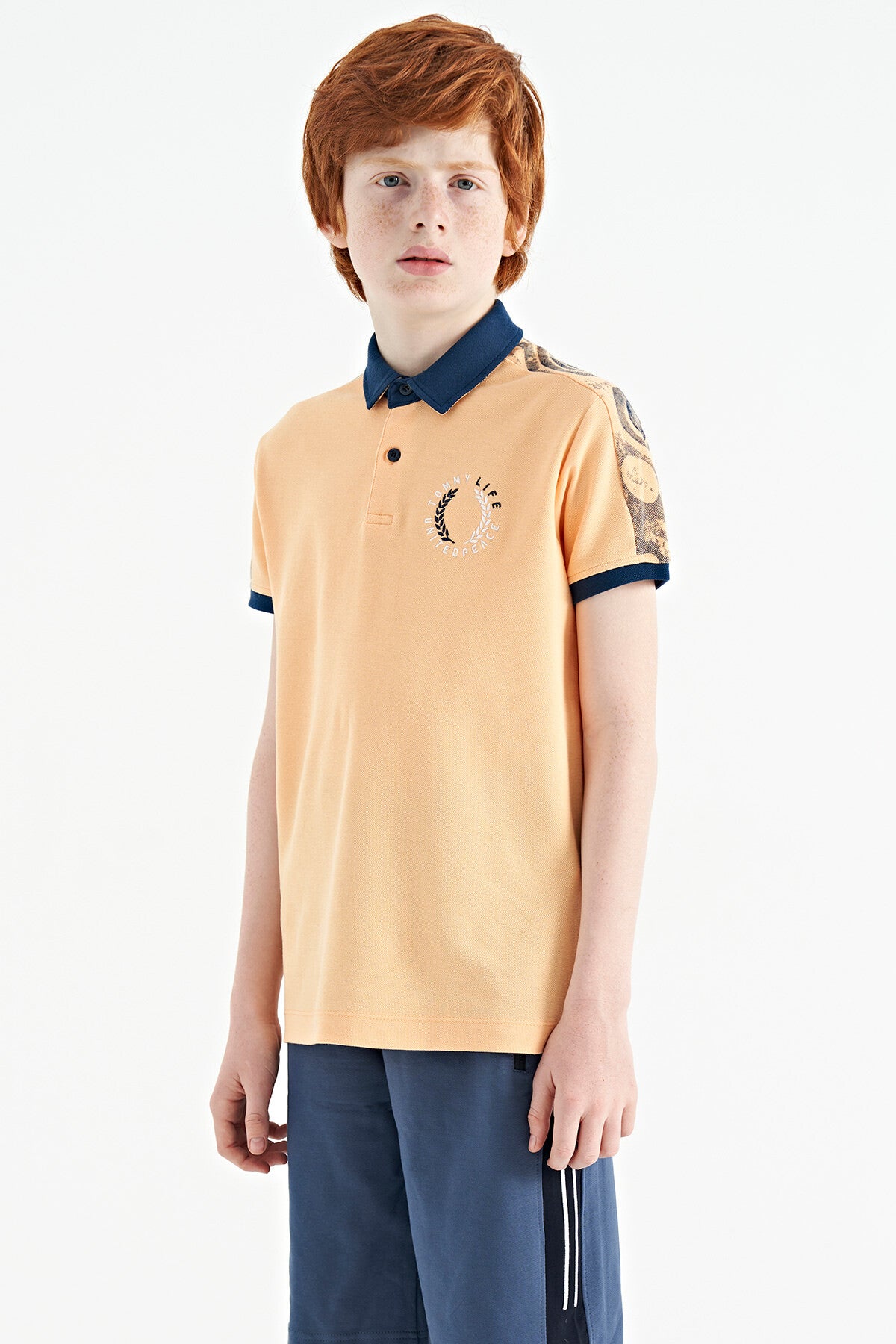 Melon Inside Print Detailed Polo Collar Standard Pattern Boys T-Shirt - 11166
