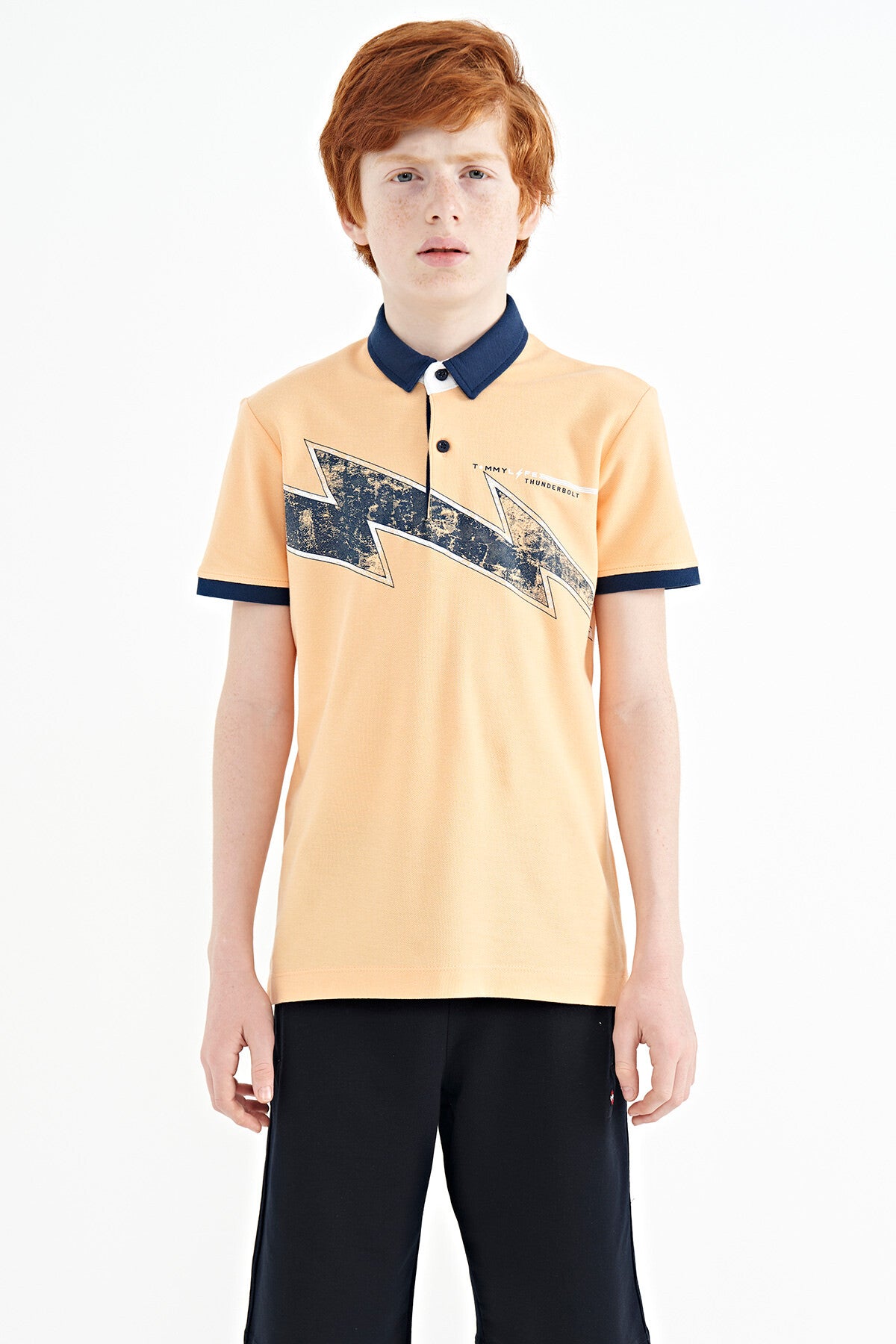Melon Inside Print Detailed Standard Mold Polo Collar Boys T-Shirt - 11154