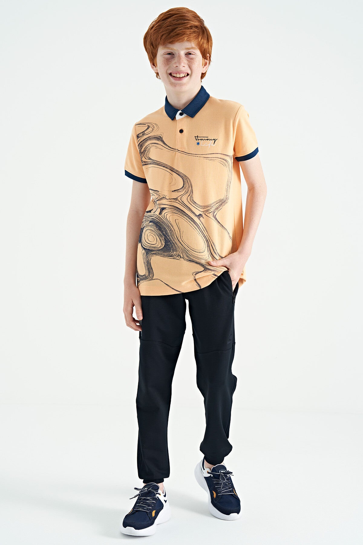 Melon Inside Print Detailed Standard Mold Polo Collar Boys T-Shirt - 11165