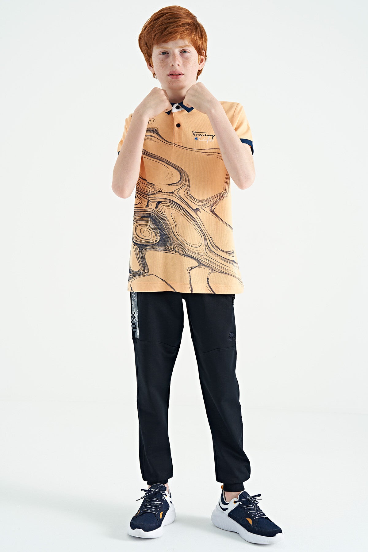 Melon Inside Print Detailed Standard Mold Polo Collar Boys T-Shirt - 11165
