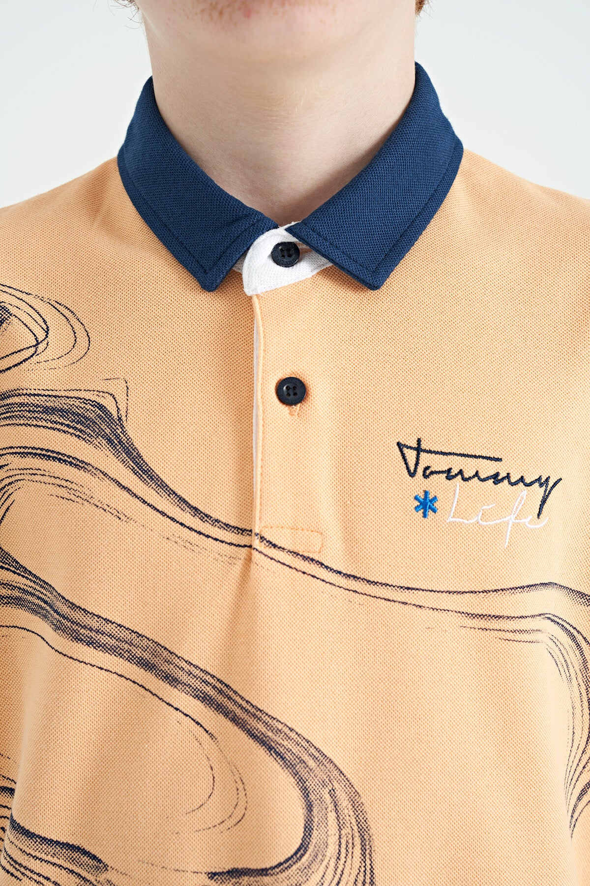 Melon Inside Print Detailed Standard Mold Polo Collar Boys T-Shirt - 11165