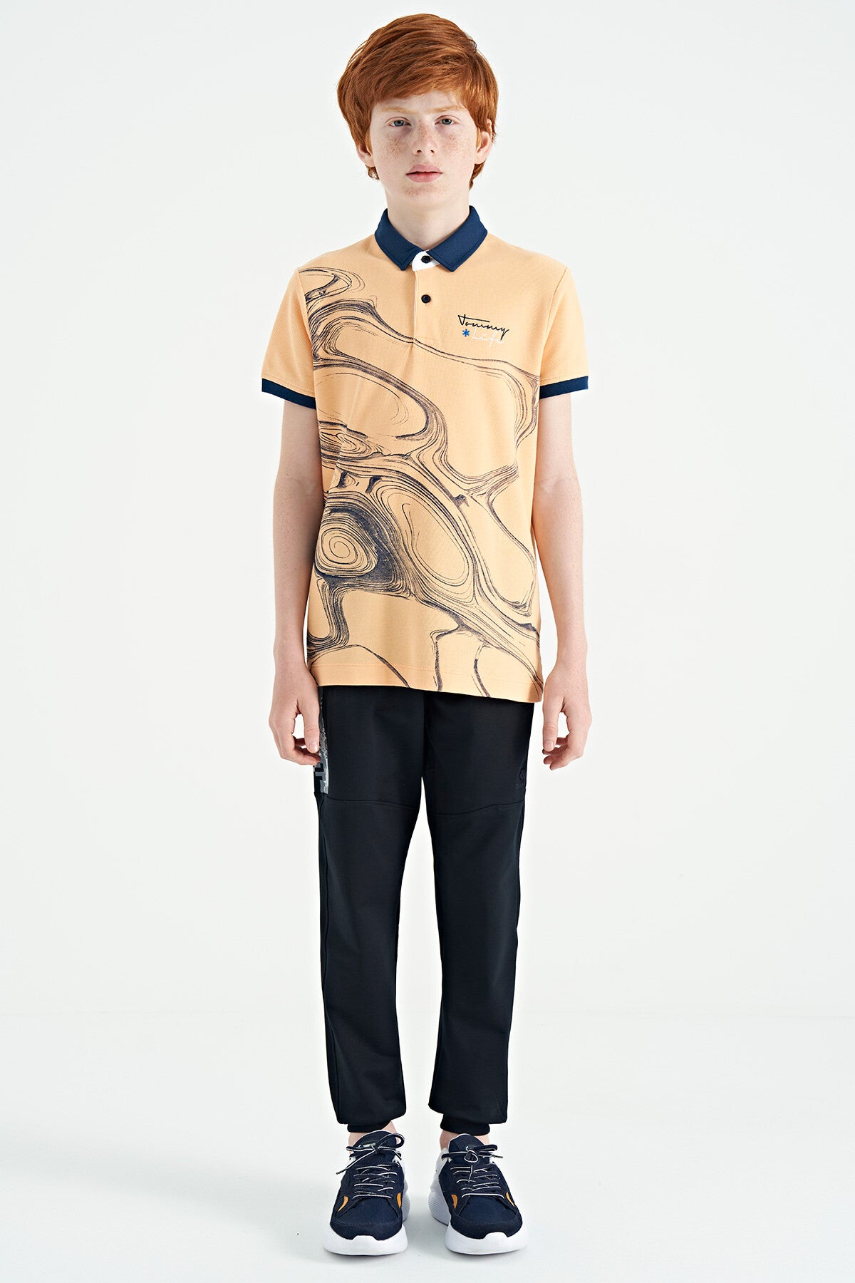 Melon Inside Print Detailed Standard Mold Polo Collar Boys T-Shirt - 11165