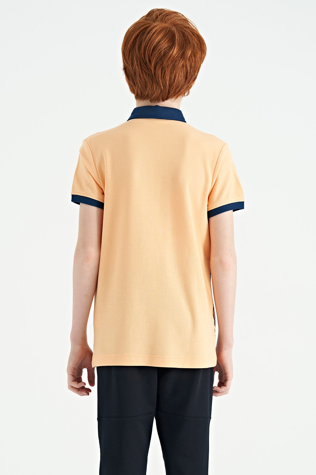 Melon Inside Print Detailed Standard Mold Polo Collar Boys T-Shirt - 11165