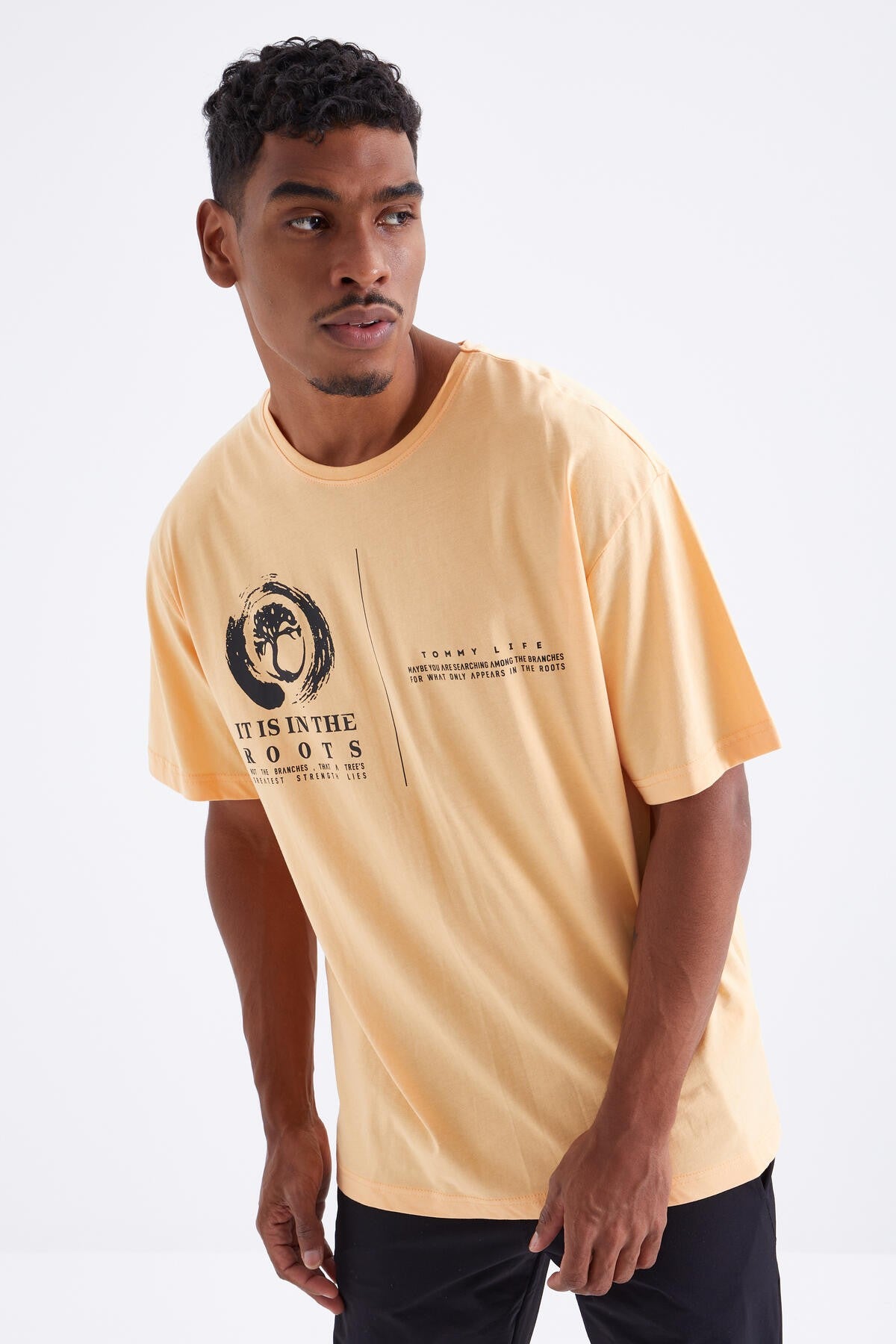 Minimal Print Watermelon Inside O Collar Men's Oversize T-Shirt - 88096