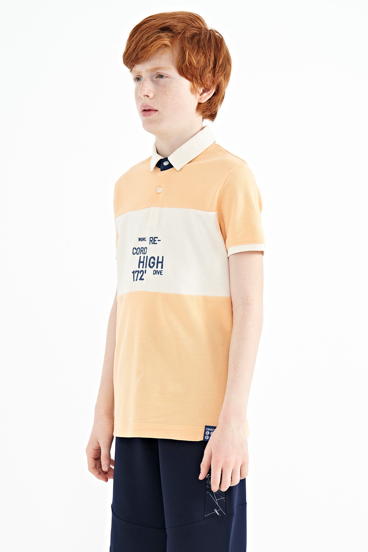 Melon Color Gradient Embroidered Detailed Standard Cut Polo Collar Boys T-Shirt - 11110