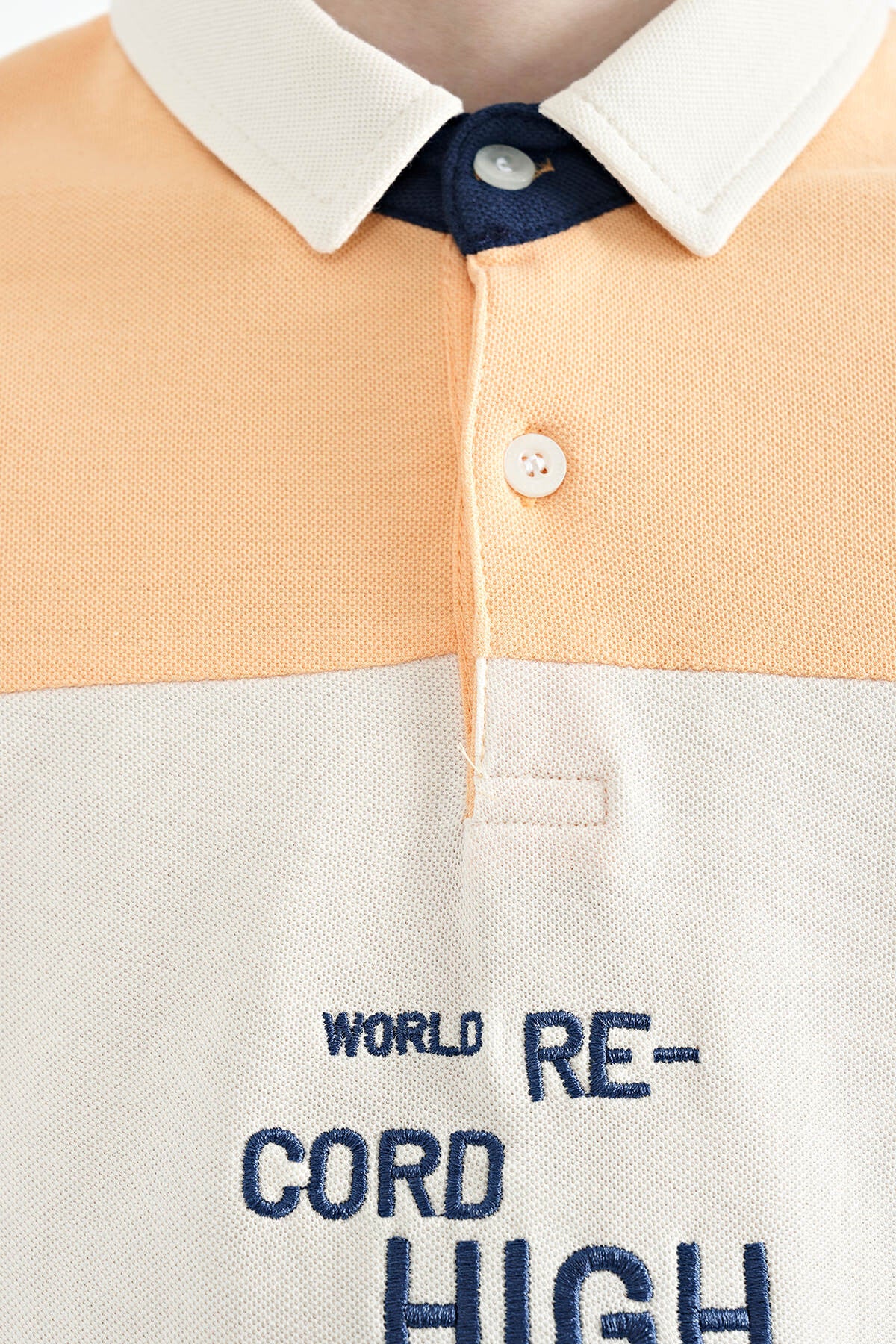 Melon Color Gradient Embroidered Detailed Standard Cut Polo Collar Boys T-Shirt - 11110