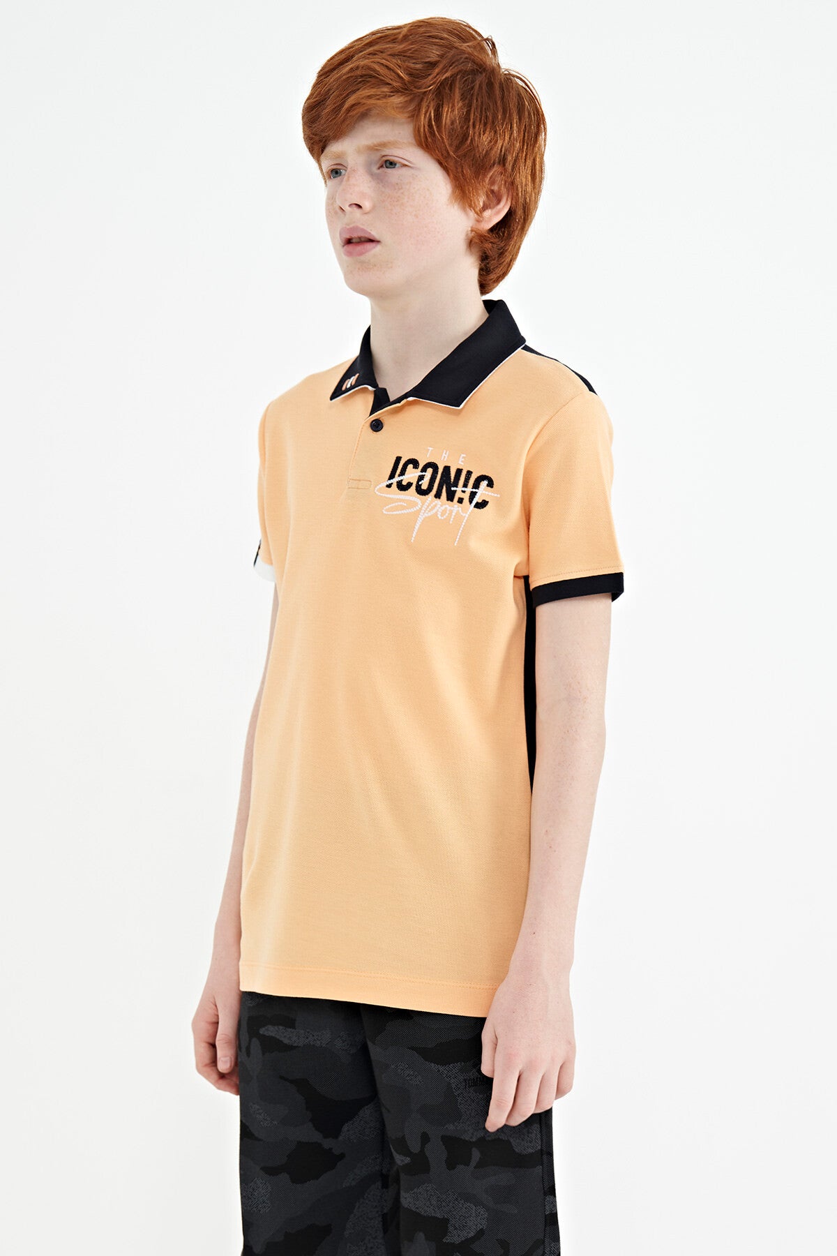 Melon Inner Collar Chest Embroidery Detailed Standard Pattern Polo Collar Boys T-Shirt - 11139