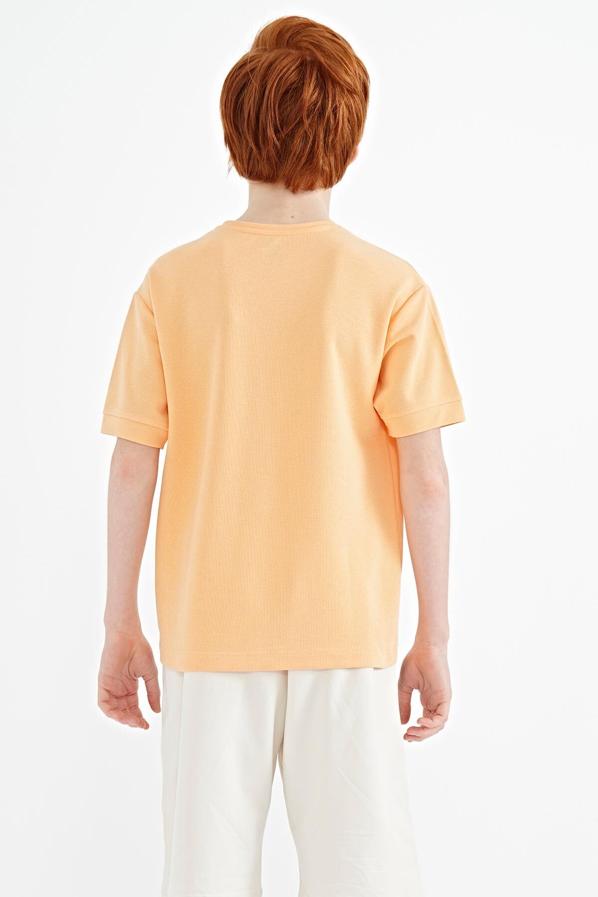 Melon Inside Letter Embroidered O Collar Oversize Boys T-Shirt - 11151