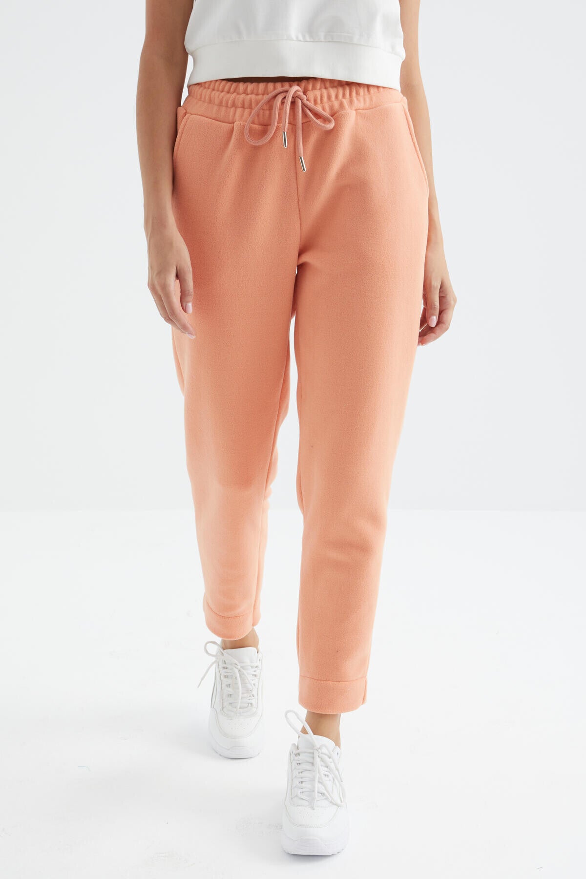 Melon Inner Rise Waist Comfort Fit Wide Leg Pocketed Women's Fleece Tracksuit Bottom - 94623