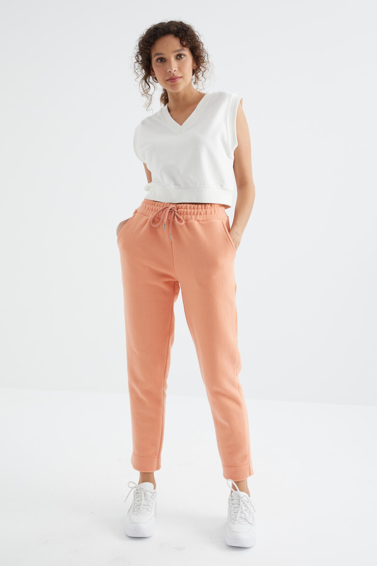 Melon Inner Rise Waist Comfort Fit Wide Leg Pocketed Women's Fleece Tracksuit Bottom - 94623