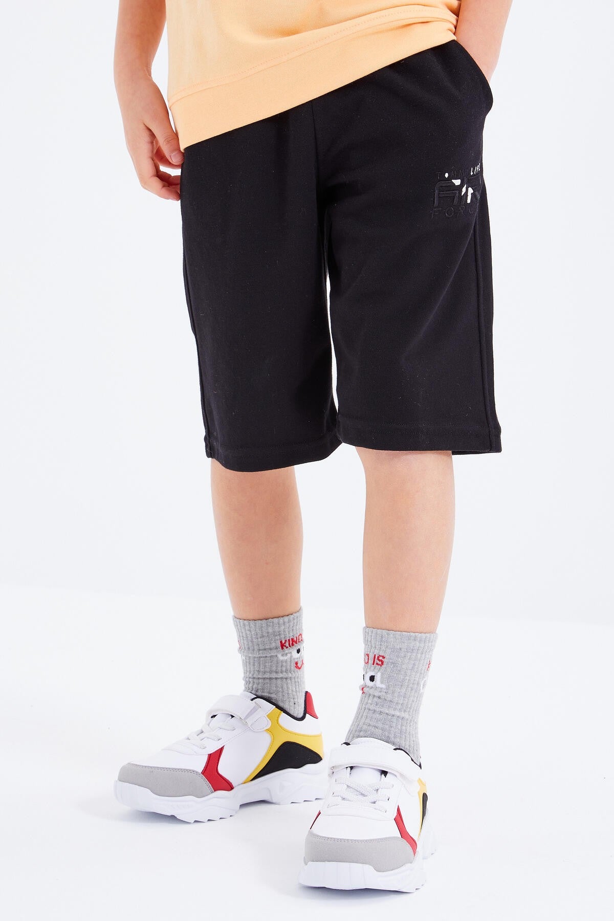 Melon Black Embroidered Oversize Boys' Shorts Set - 10897