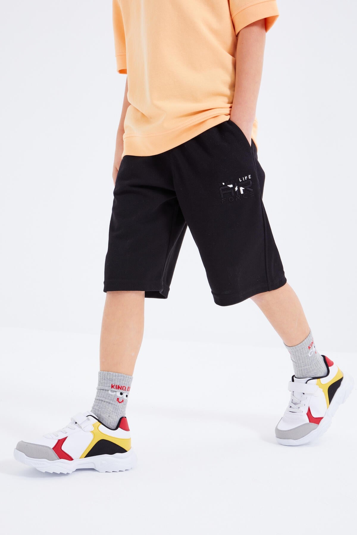 Melon Black Embroidered Oversize Boys' Shorts Set - 10897