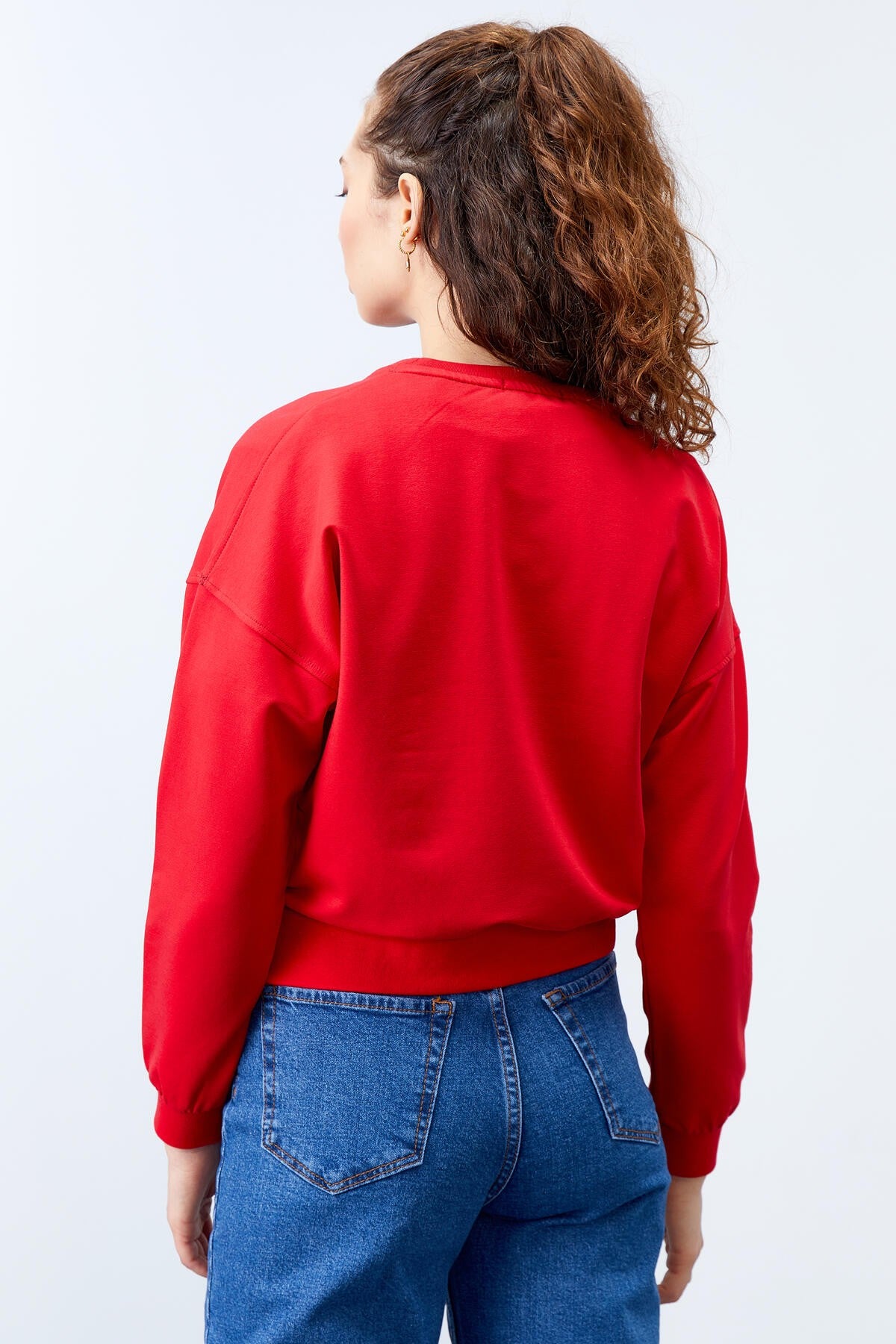 Red Basic Comfort Fit O Neck Women's Sweatshirt - 97114