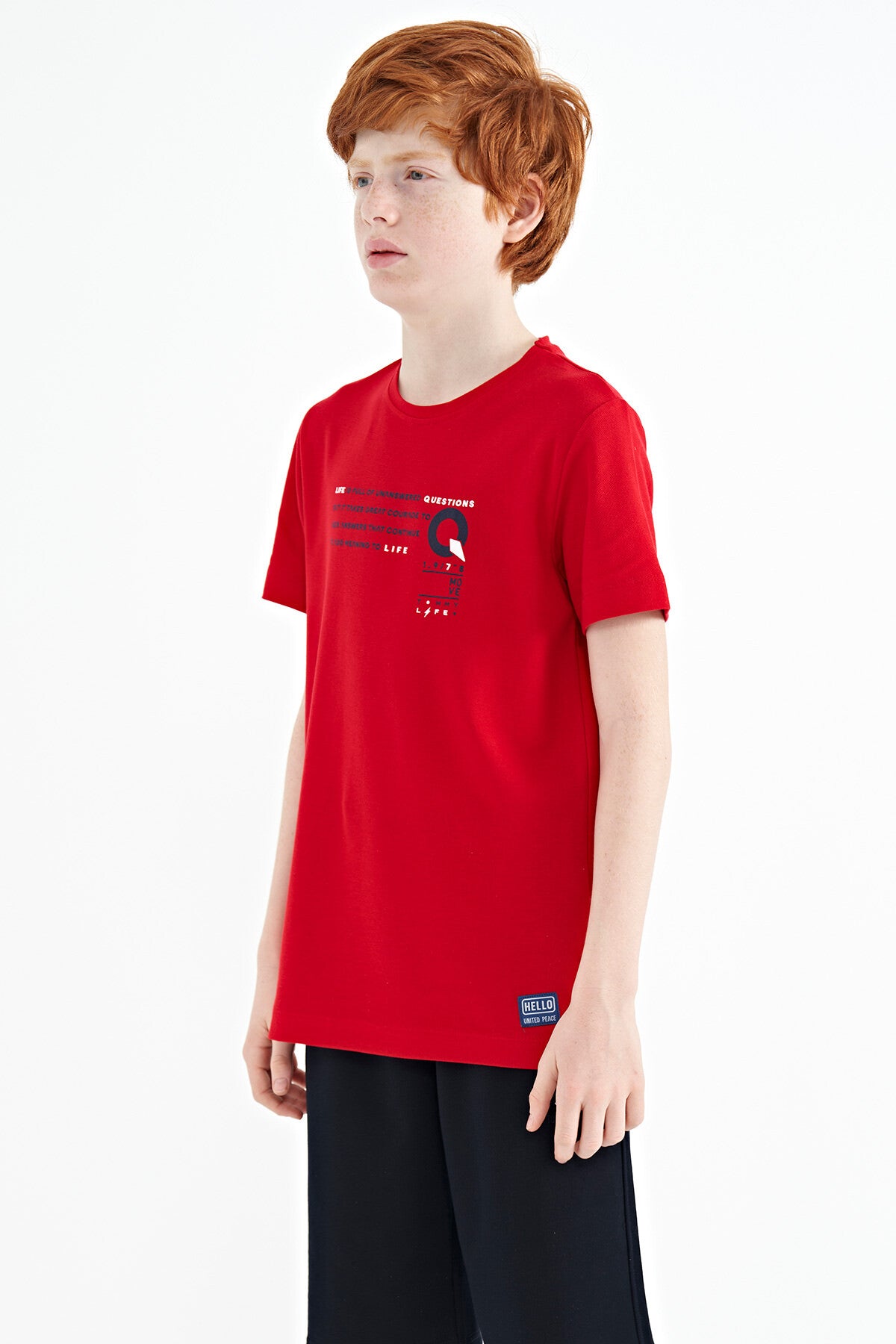 Red Print Detailed O Collar Standard Fit Boys T-Shirt - 11145