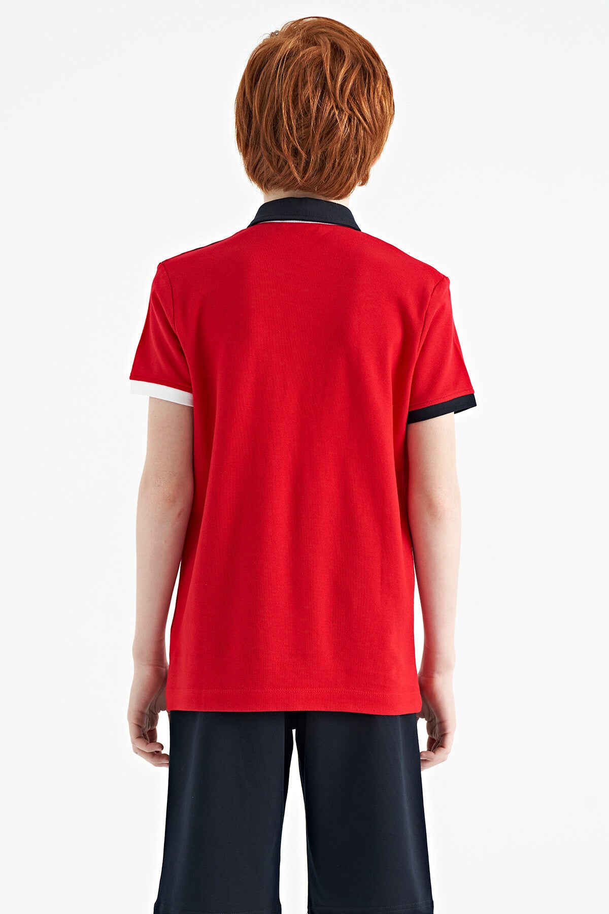Red Print Detailed Polo Collar Standard Cut Boys T-Shirt - 11161
