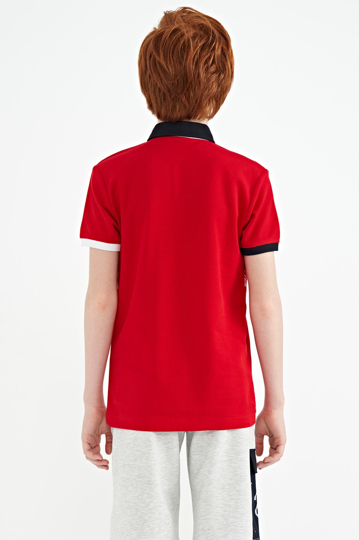 Red Print Detailed Standard Cut Polo Collar Boys T-Shirt - 11101