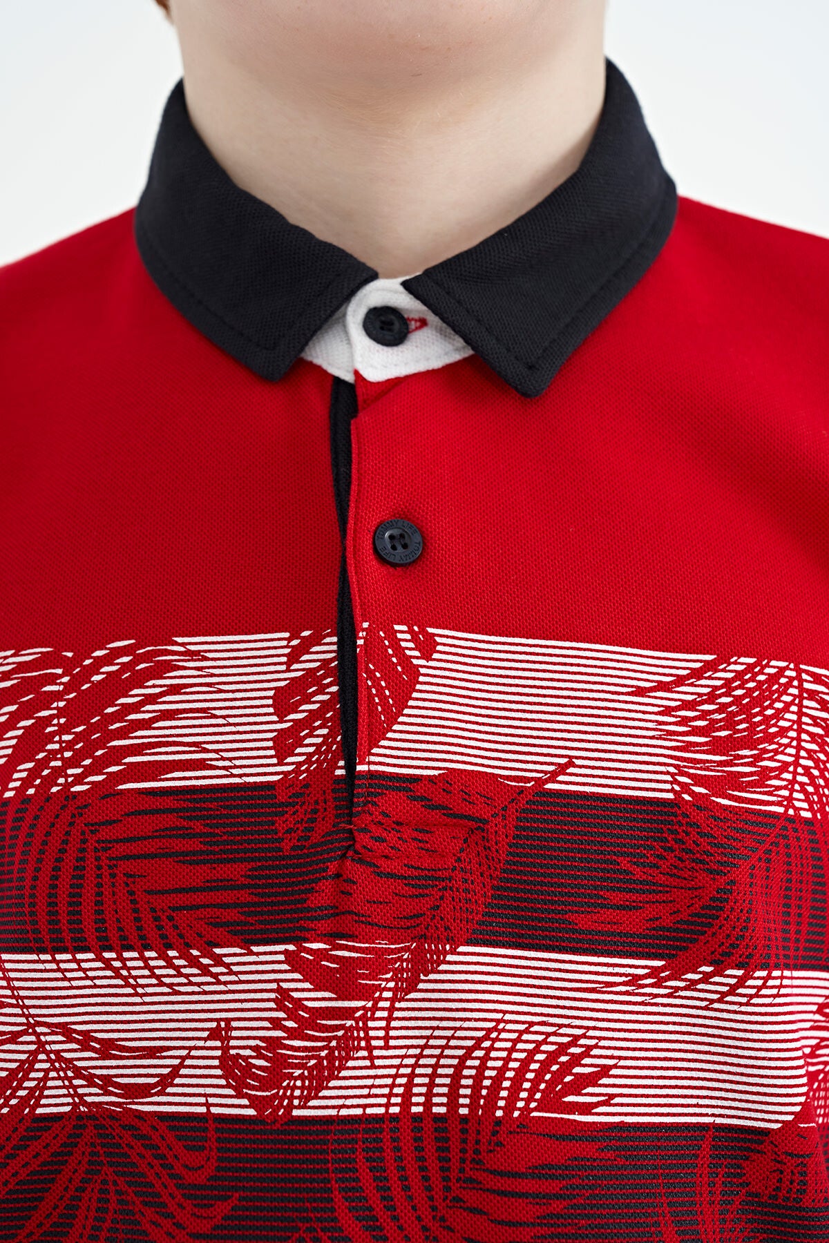 Red Print Detailed Standard Cut Polo Collar Boys T-Shirt - 11101