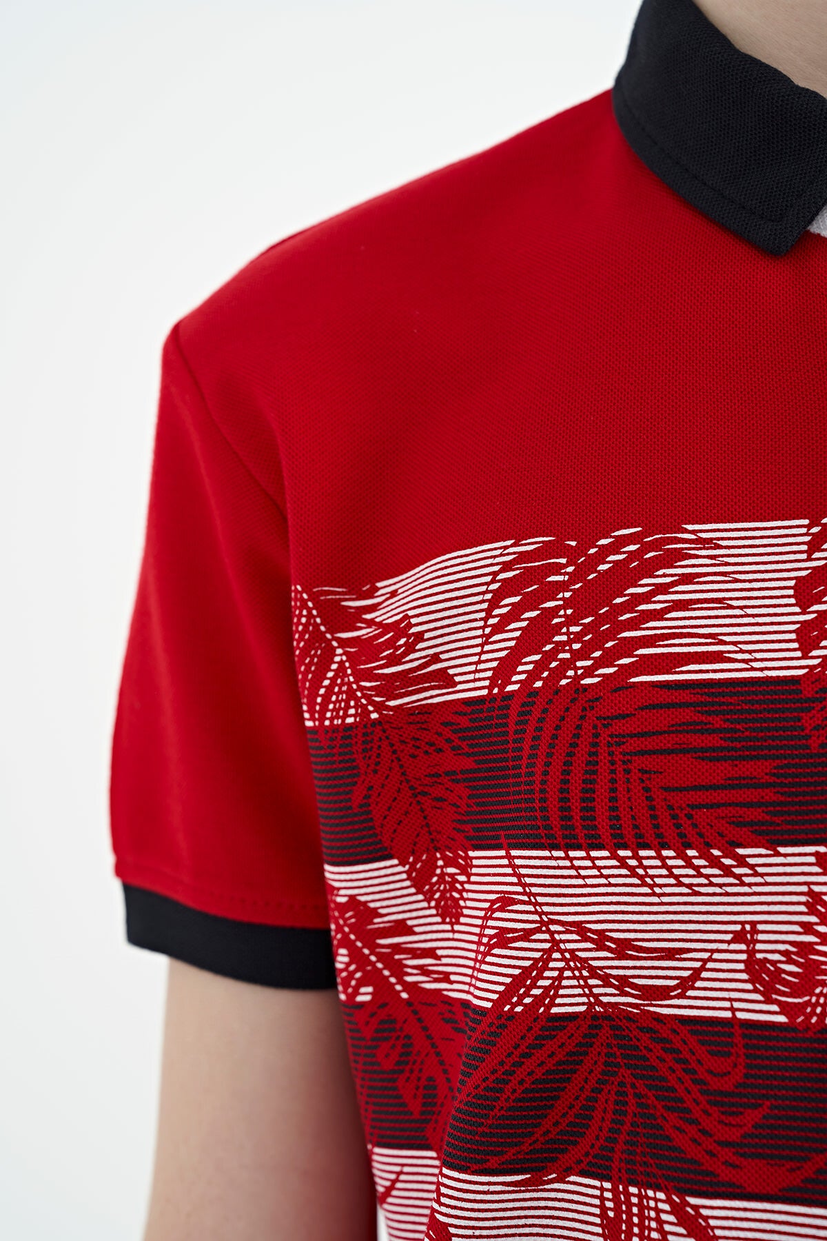 Red Print Detailed Standard Cut Polo Collar Boys T-Shirt - 11101