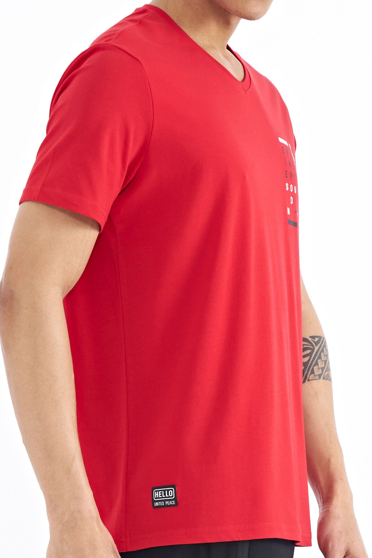 Red Print Detailed V Neck Standard Fit Men's T-Shirt - 88186