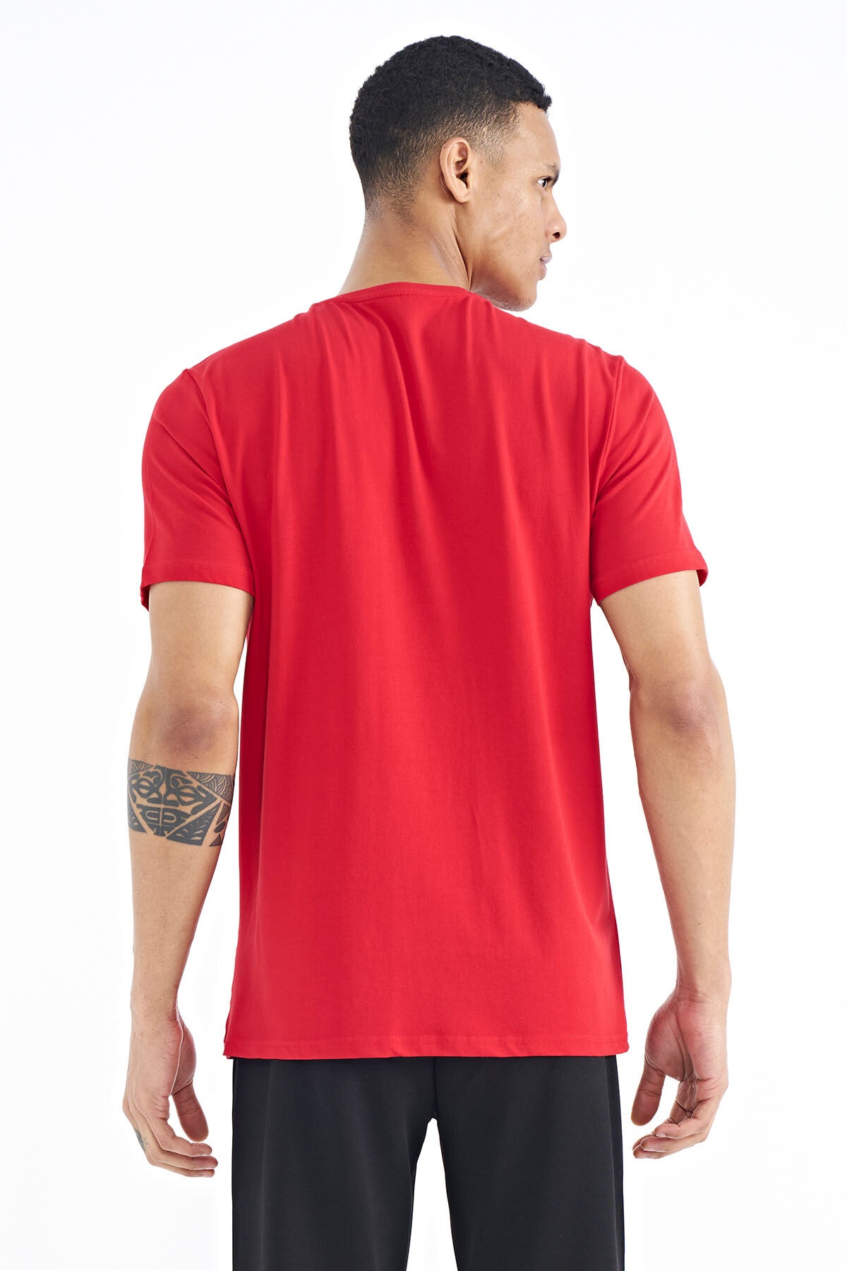Red Print Detailed V Neck Standard Fit Men's T-Shirt - 88186