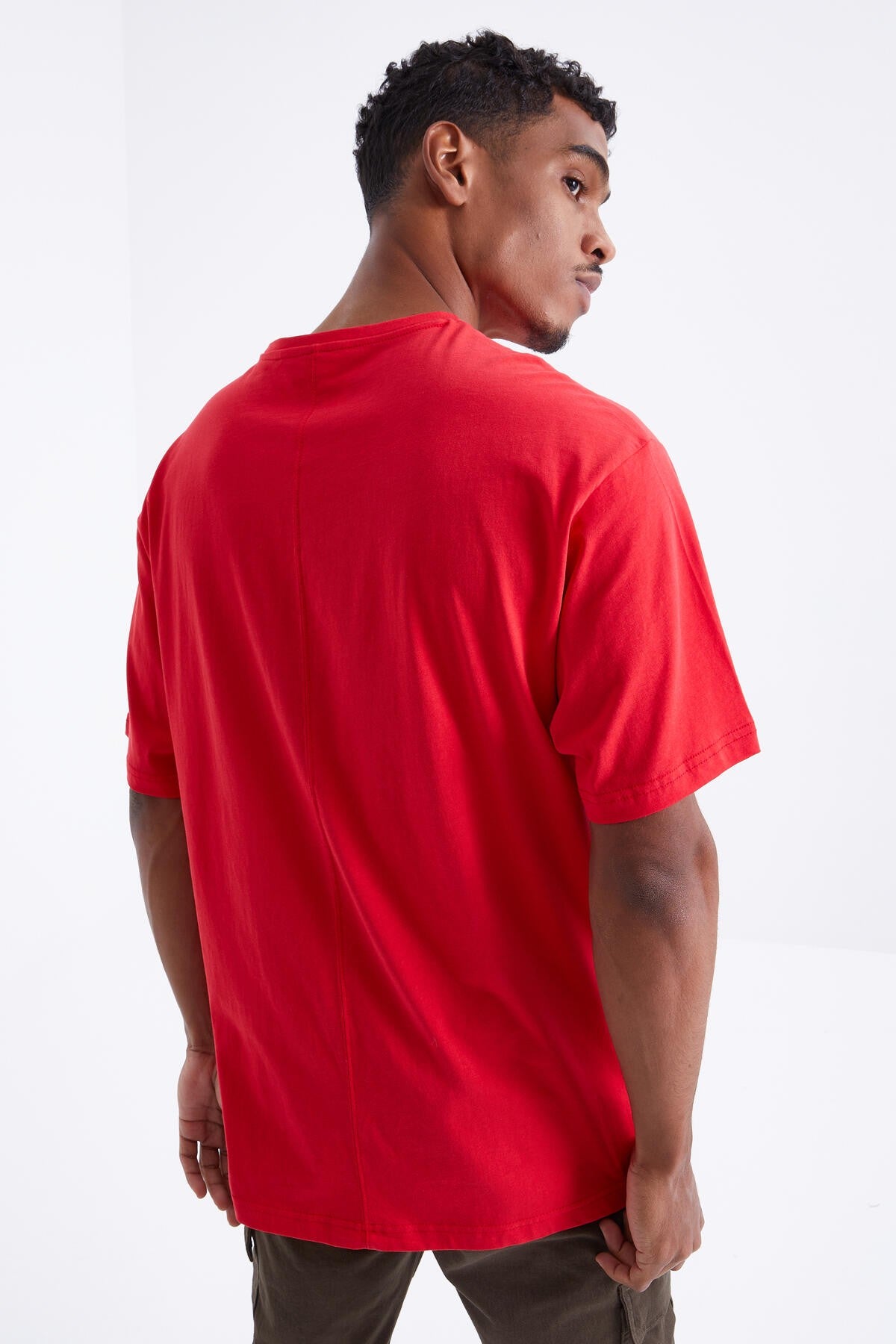 Red Printed O Collar Men's Oversize T-Shirt - 88098