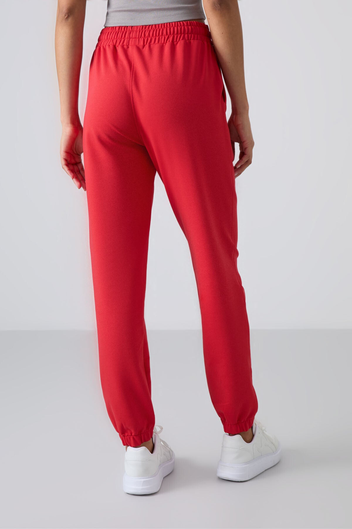 Red Pocket High Waist Comfortable Form Elastic Cuff Women's Tracksuit Bottom - 94583