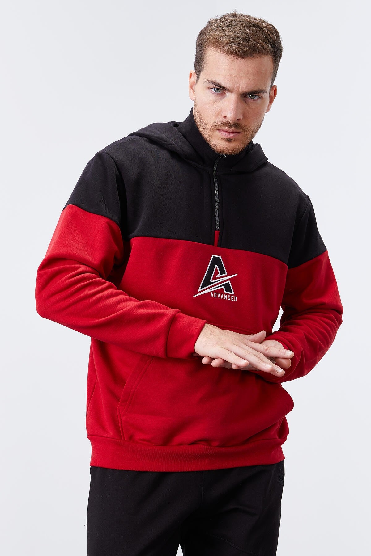 Red Men's Half-Zip Standard Fit Hooded Sweatshirt - 88033