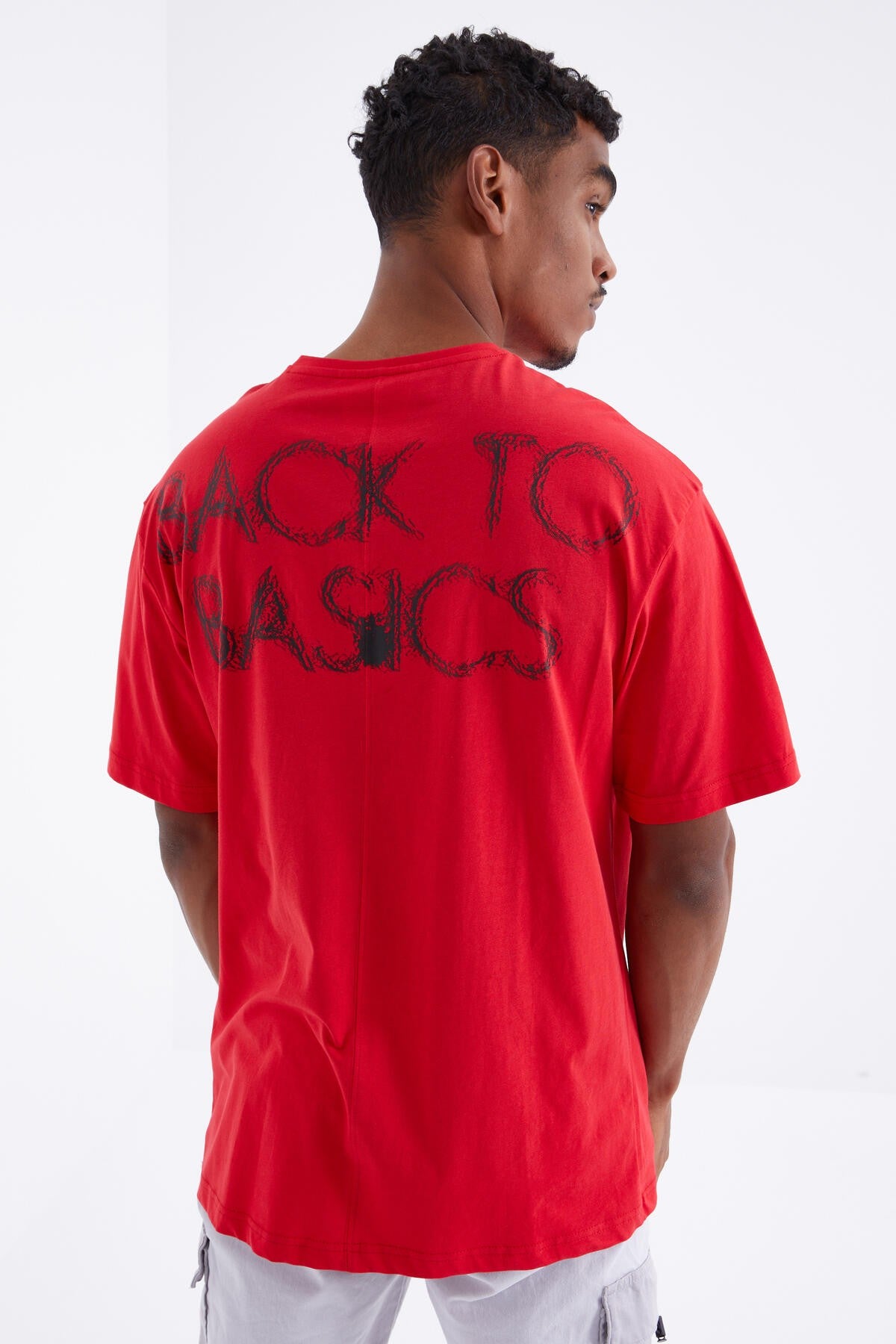Red Back Print O Collar Men's Oversize T-Shirt - 88100