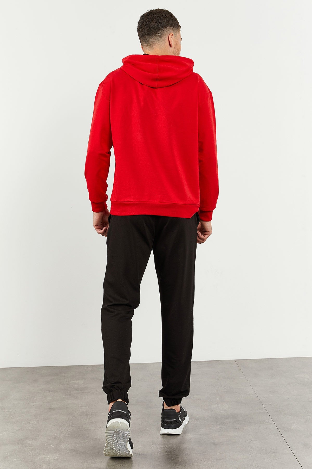 Red and black hooded kangaroo pocket rubber sleeve oversized tracksuit- 85117