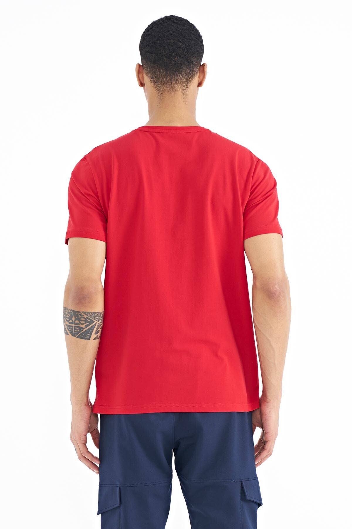 Red Print Detailed O Collar Standard Fit Men's T-Shirt - 88187