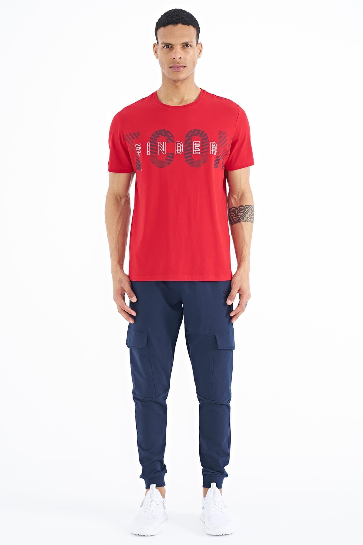 Red Print Detailed O Collar Standard Fit Men's T-Shirt - 88187