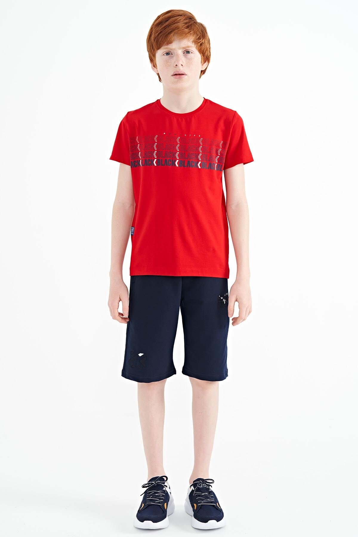 Red Print O Collar Standard Fit Boys T-Shirt - 11149