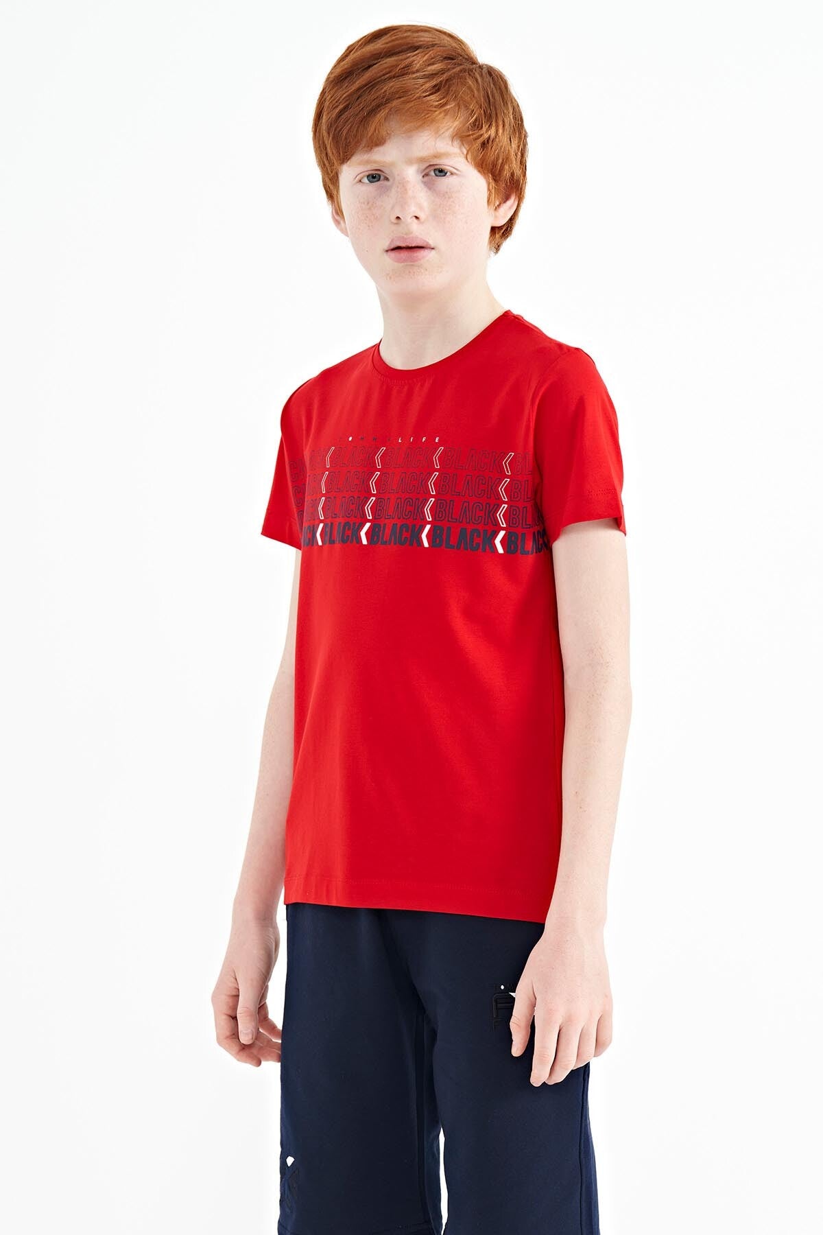 Red Print O Collar Standard Fit Boys T-Shirt - 11149
