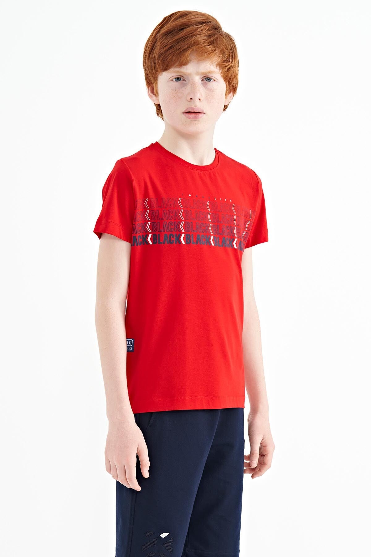 Red Print O Collar Standard Fit Boys T-Shirt - 11149