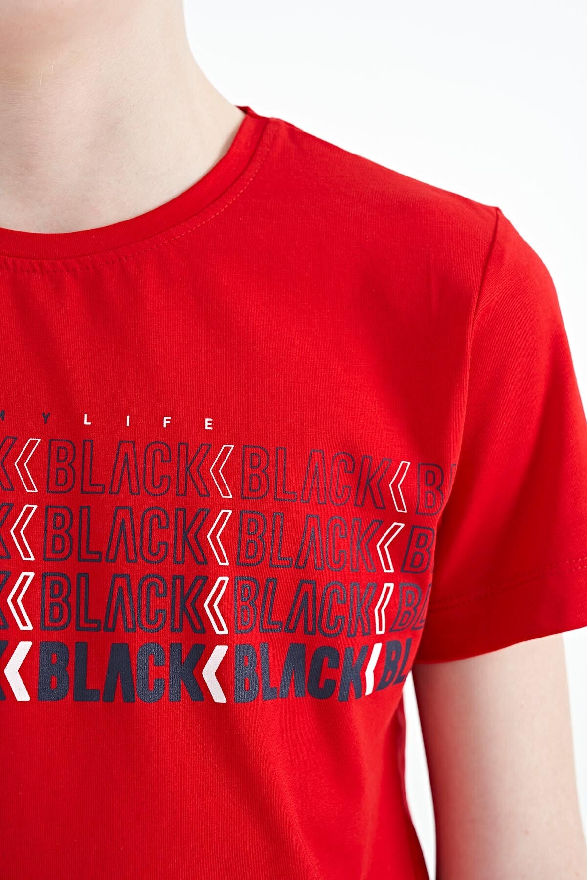 Red Print O Collar Standard Fit Boys T-Shirt - 11149