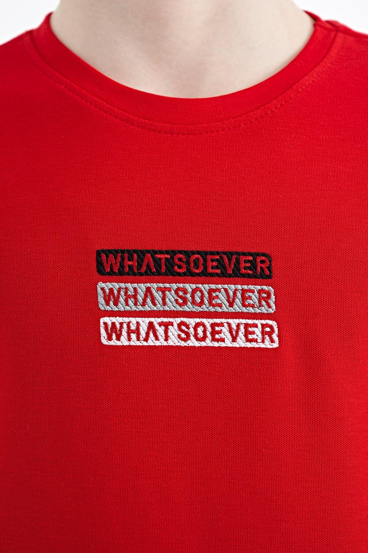 Red Embroidered O Collar Oversize Boys T-Shirt - 11146