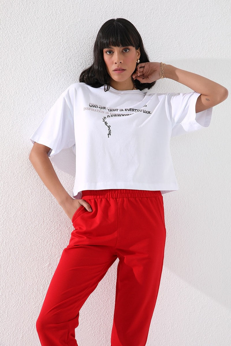 Red High Waist Jogger Comfort Fit Cuffed Women's Tracksuit Bottom - 94561