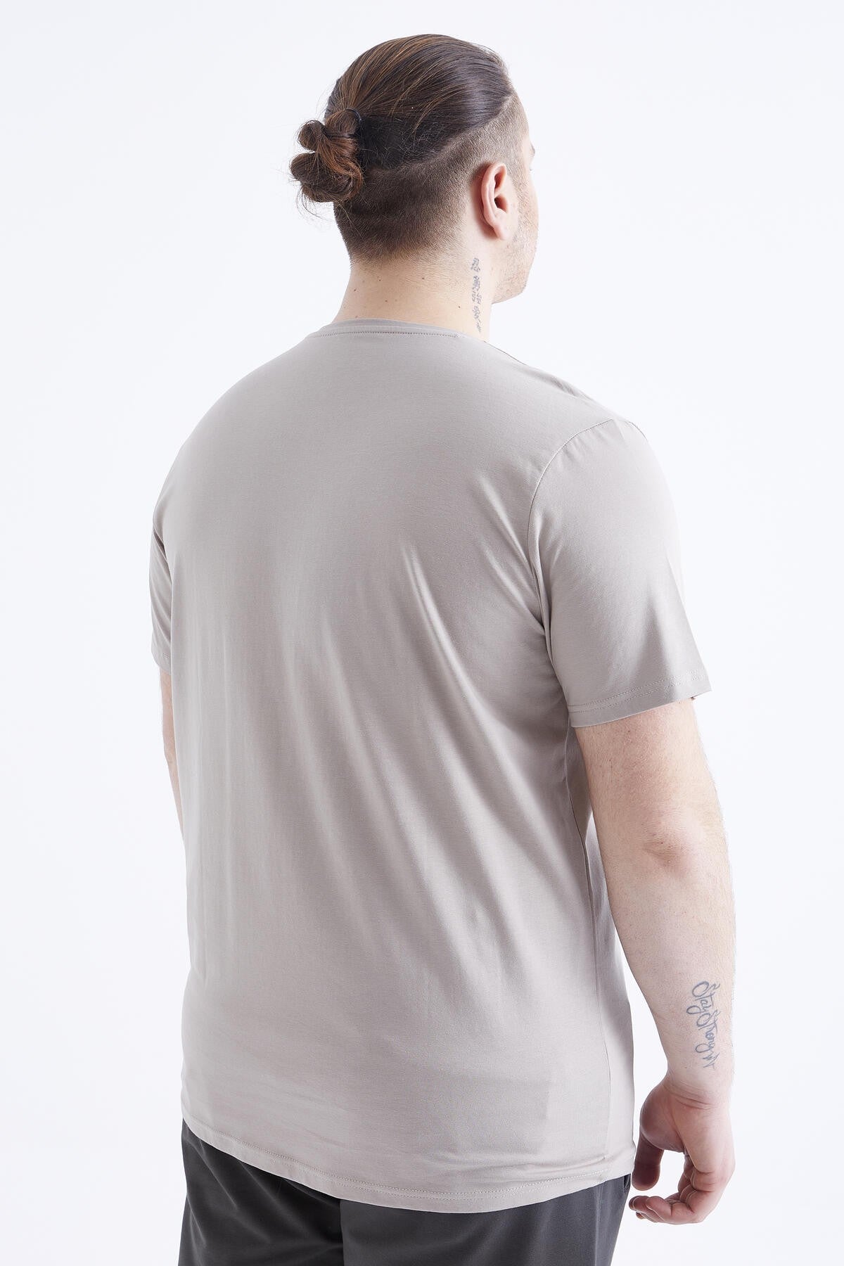 Dark Beige Basic Short Sleeve O Neck Large Size Men's T-Shirt - 88072