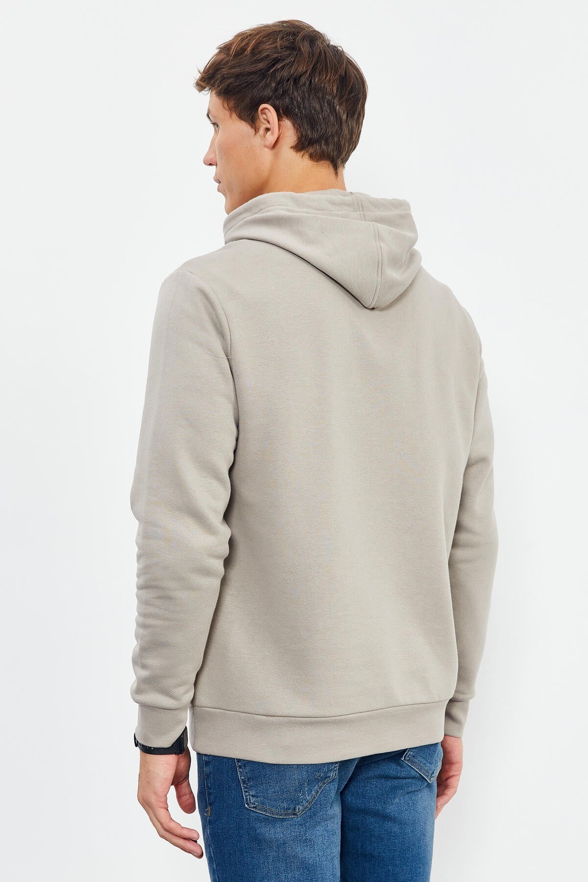 Dark Beige Printed Hooded Kangaroo Pocket Comfort Fit Men's Sweatshirt - 88019