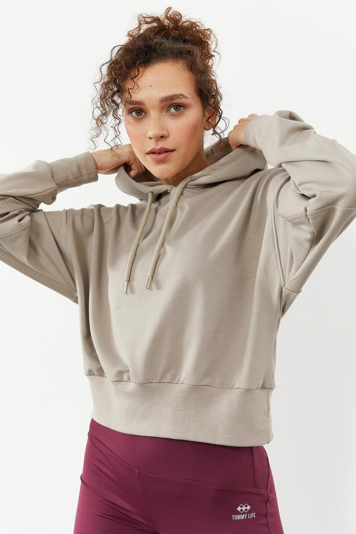 Dark Beige Shoulder Gather Detailed Puff Sleeve Comfortable Fit Women's Sweatshirt - 97166