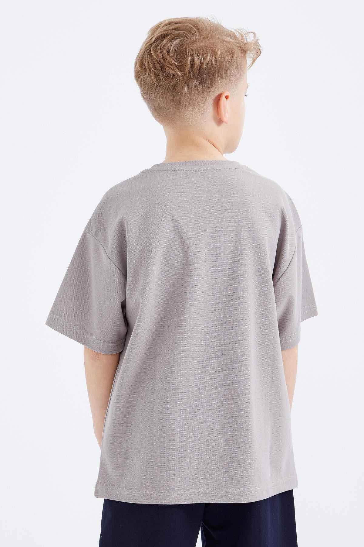 Dark Beige Oversize Printed Short Sleeve O Neck Boys' T-Shirt - 10930