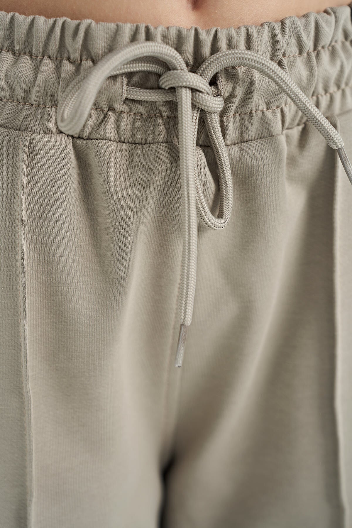 Dark Beige Side Striped Detailed Laced Relaxed Fit Wide Leg Girls' Tracksuit Bottom - 75119