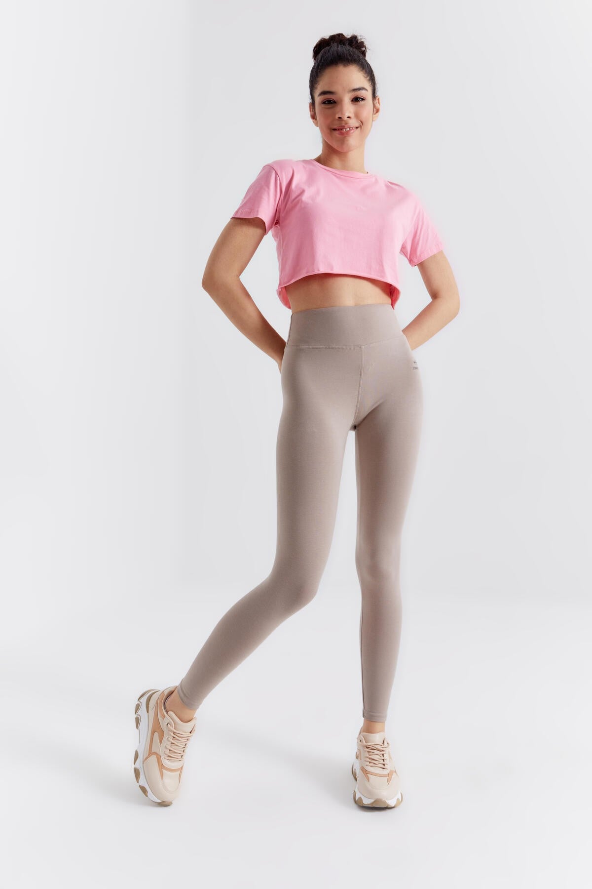 Dark Beige High Waist Wrap-up Slim Fit Skinny Leg Women's Tights - 94011