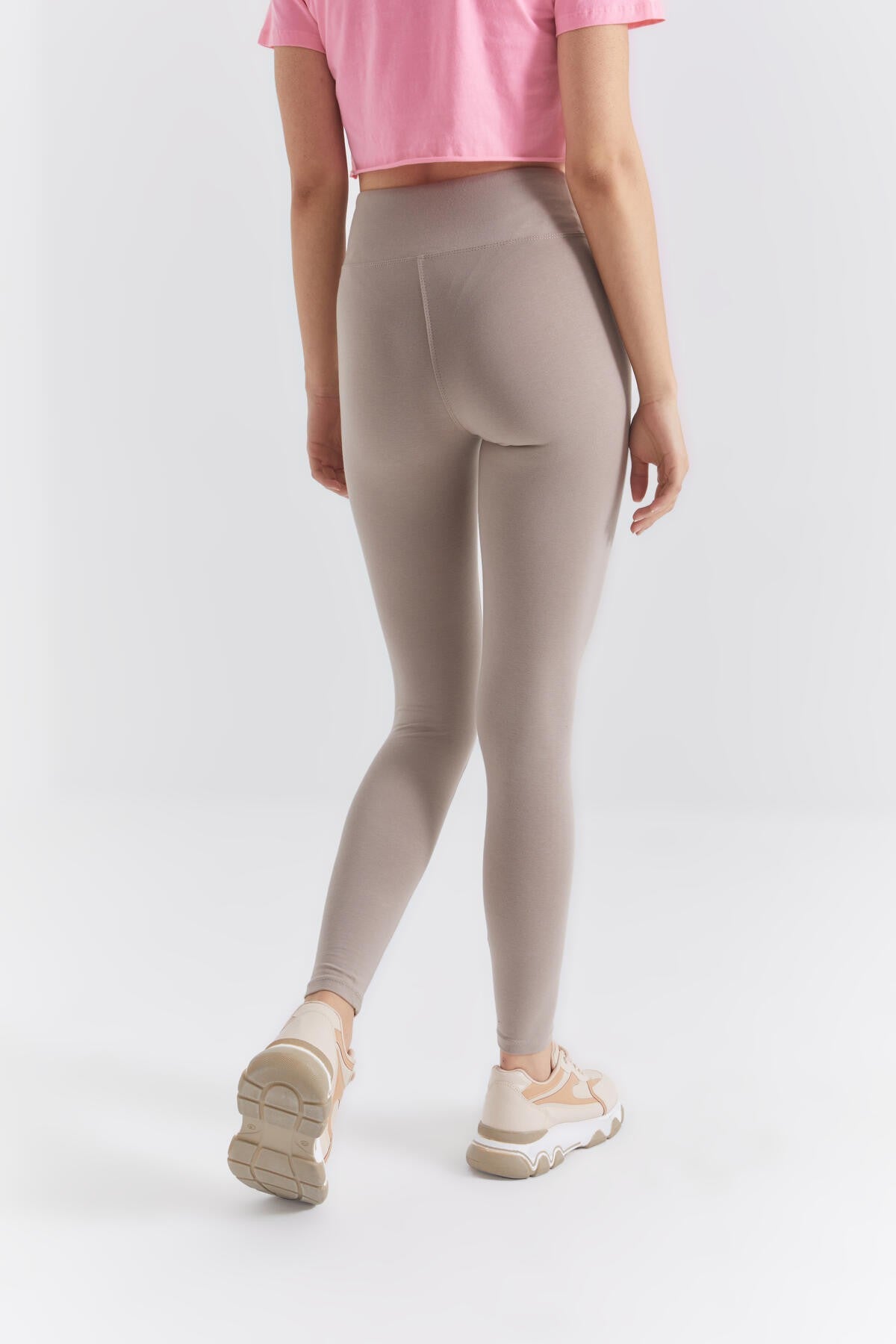 Dark Beige High Waist Wrap-up Slim Fit Skinny Leg Women's Tights - 94011