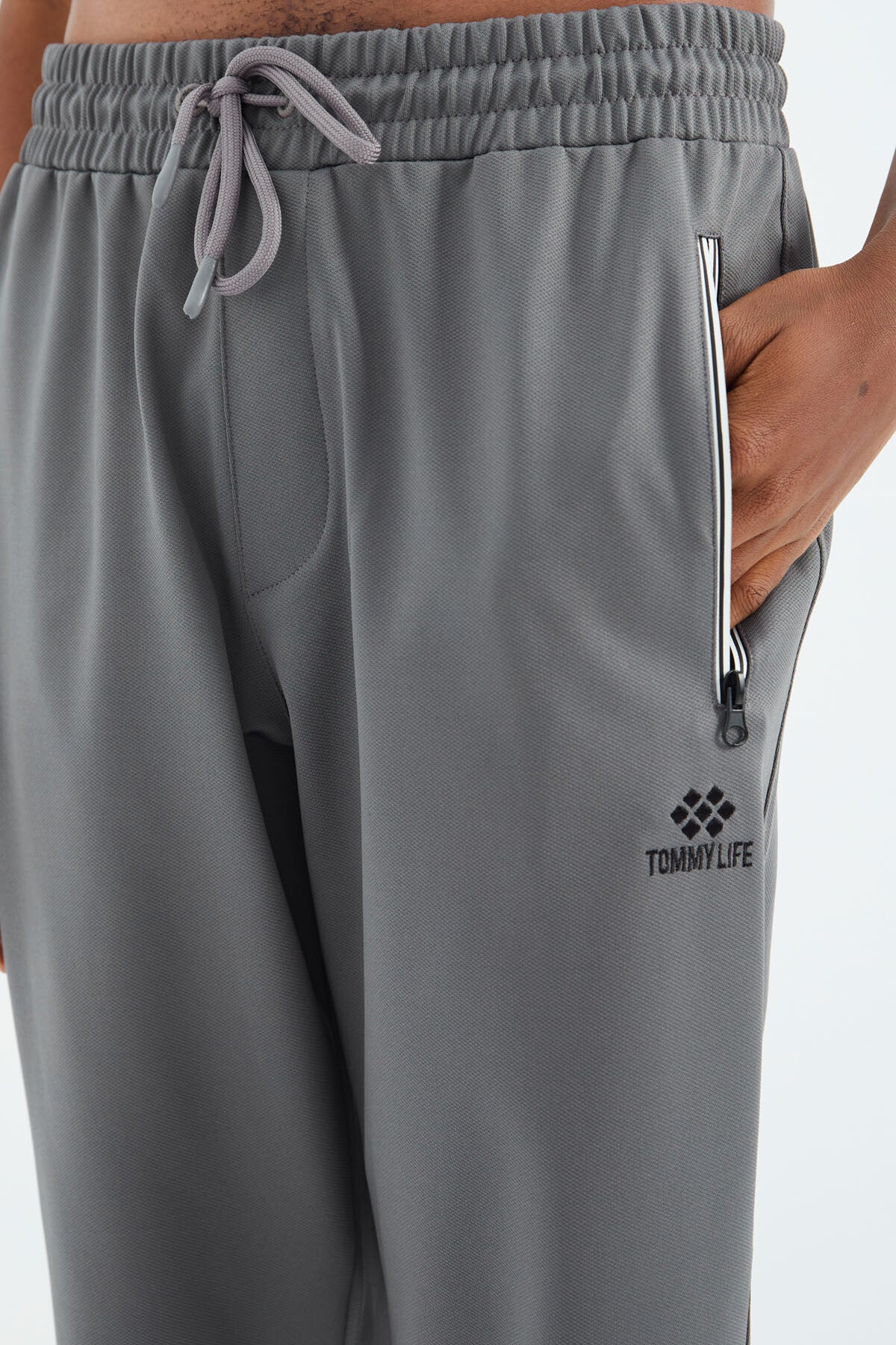 Dark Grey Laced Pocket Detailed Relax Fit Men's Tracksuit Bottom - 84993
